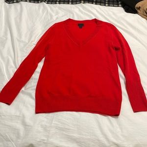 J Crew Collection 100% Cashmere V-neck Sweater Poppy, Medium